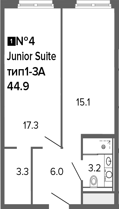 2-комнатная 44 м<sup>2</sup> на 1 этаже 2-комнатная 44 м<sup>2</sup> на 1 этаже