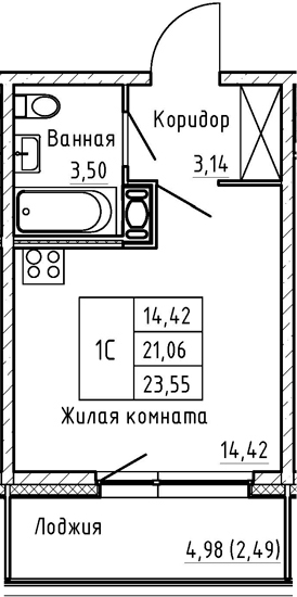 Студия 26 м<sup>2</sup> на 8 этаже Студия 26 м<sup>2</sup> на 8 этаже