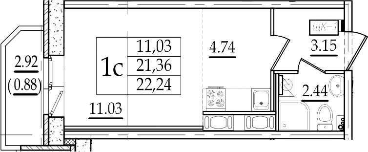 Студия 24 м<sup>2</sup> на 2 этаже Студия 24 м<sup>2</sup> на 2 этаже