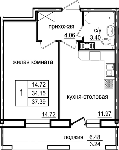 1-комнатная 40 м<sup>2</sup> на 11 этаже 1-комнатная 40 м<sup>2</sup> на 11 этаже