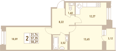 2-комнатная 60 м<sup>2</sup> на 4 этаже 2-комнатная 60 м<sup>2</sup> на 4 этаже