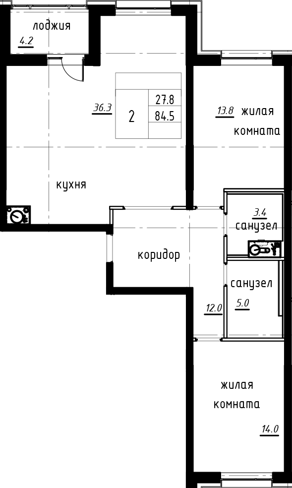 3-комнатная 88 м<sup>2</sup> на 2 этаже 3-комнатная 88 м<sup>2</sup> на 2 этаже