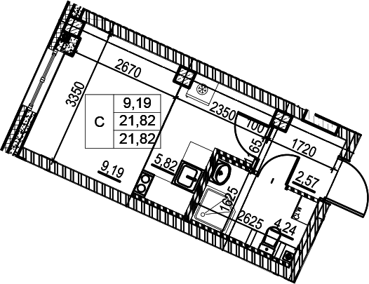 Студия 21 м<sup>2</sup> на 2 этаже Студия 21 м<sup>2</sup> на 2 этаже