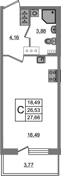 Студия 30 м<sup>2</sup> на 4 этаже Студия 30 м<sup>2</sup> на 4 этаже