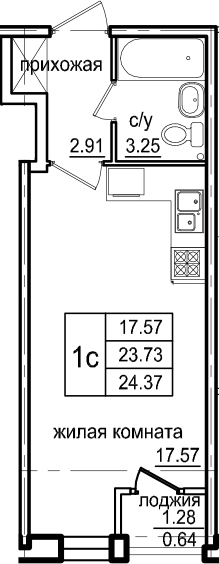 Студия 25 м<sup>2</sup> на 1 этаже Студия 25 м<sup>2</sup> на 1 этаже