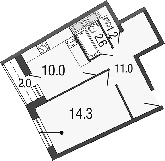 1-комнатная 41 м<sup>2</sup> на 18 этаже 1-комнатная 41 м<sup>2</sup> на 18 этаже