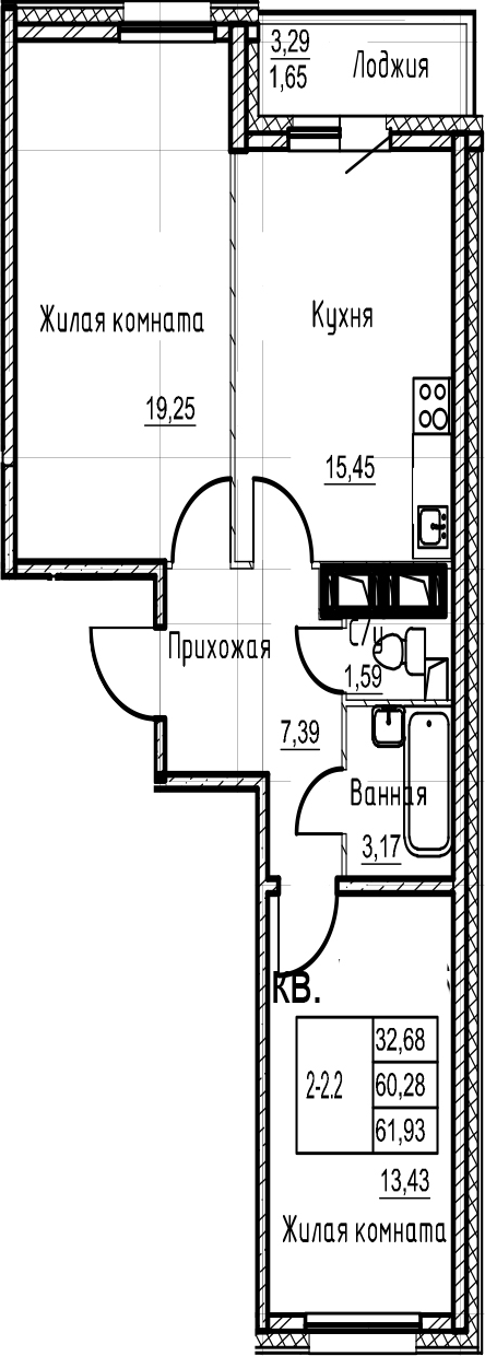3-комнатная 63 м<sup>2</sup> на 21 этаже 3-комнатная 63 м<sup>2</sup> на 21 этаже
