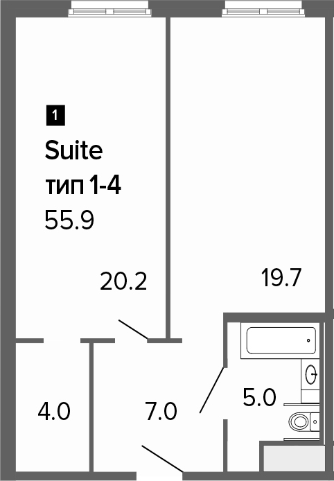 2-комнатная 55 м<sup>2</sup> на 11 этаже 2-комнатная 55 м<sup>2</sup> на 11 этаже