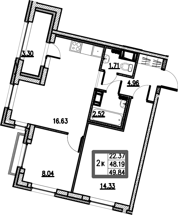 3-комнатная 51 м<sup>2</sup> на 3 этаже 3-комнатная 51 м<sup>2</sup> на 3 этаже