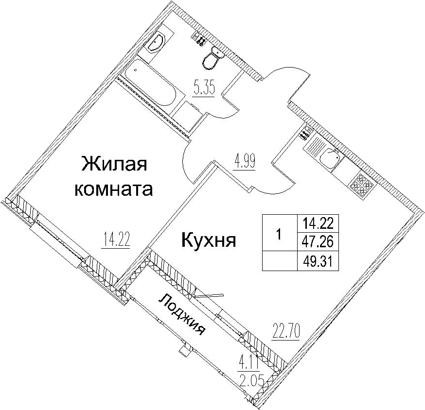 2-комнатная 51 м<sup>2</sup> на 2 этаже 2-комнатная 51 м<sup>2</sup> на 2 этаже