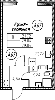 Студия 29 м<sup>2</sup> на 3 этаже Студия 29 м<sup>2</sup> на 3 этаже