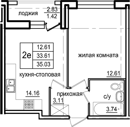 2-комнатная 36 м<sup>2</sup> на 1 этаже 2-комнатная 36 м<sup>2</sup> на 1 этаже