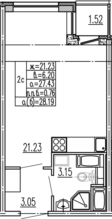 Студия 28 м<sup>2</sup> на 2 этаже Студия 28 м<sup>2</sup> на 2 этаже