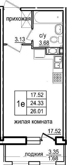 Студия 27 м<sup>2</sup> на 6 этаже Студия 27 м<sup>2</sup> на 6 этаже