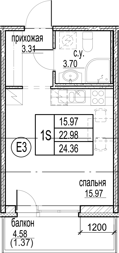 Студия 27 м<sup>2</sup> на 2 этаже Студия 27 м<sup>2</sup> на 2 этаже