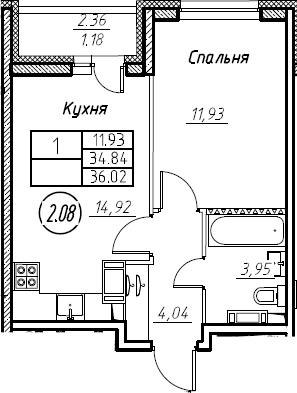 1-комнатная 37 м<sup>2</sup> на 13 этаже 1-комнатная 37 м<sup>2</sup> на 13 этаже