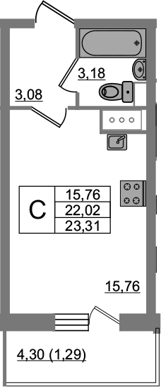 Студия 26 м<sup>2</sup> на 7 этаже Студия 26 м<sup>2</sup> на 7 этаже
