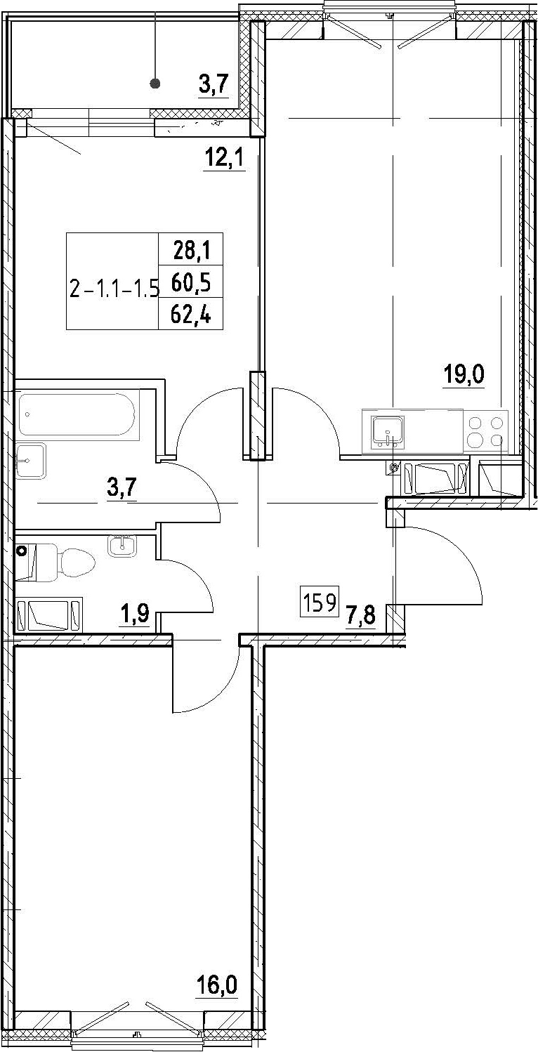 3-комнатная 64 м<sup>2</sup> на 2 этаже 3-комнатная 64 м<sup>2</sup> на 2 этаже