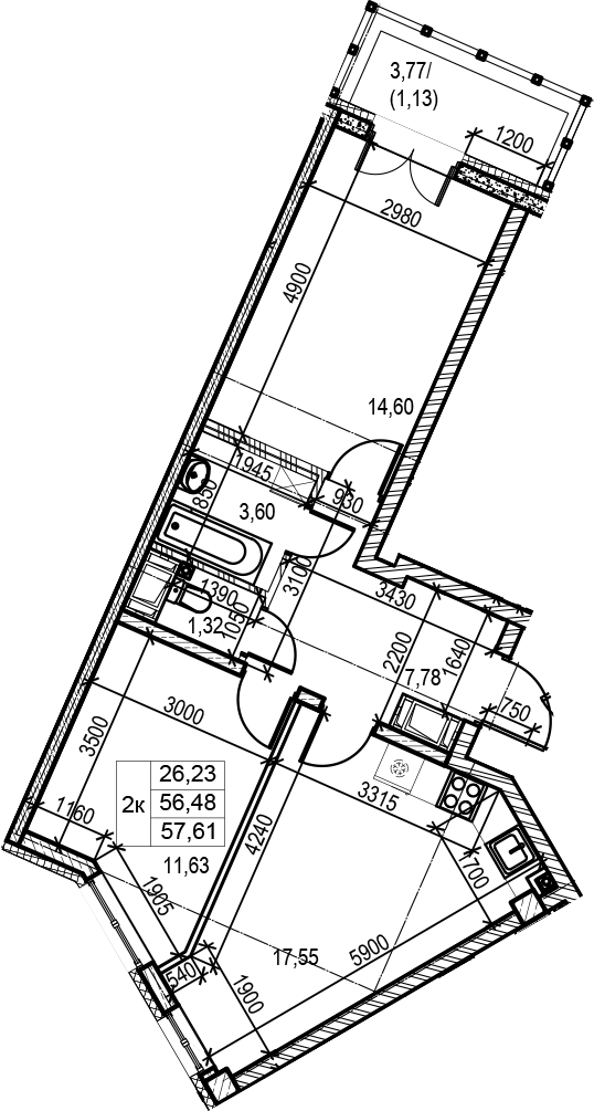 2-комнатная 60 м<sup>2</sup> на 5 этаже 2-комнатная 60 м<sup>2</sup> на 5 этаже