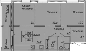 3-комнатная 63 м<sup>2</sup> на 11 этаже 3-комнатная 63 м<sup>2</sup> на 11 этаже