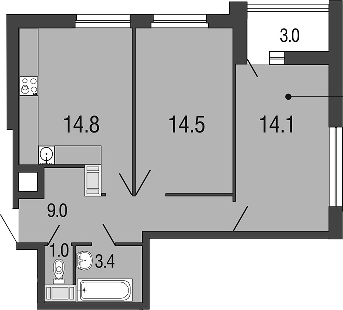 2-комнатная 59 м<sup>2</sup> на 17 этаже 2-комнатная 59 м<sup>2</sup> на 17 этаже