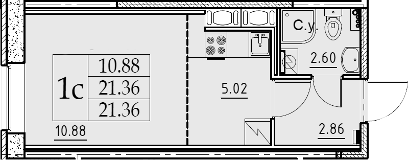 Студия 21 м<sup>2</sup> на 2 этаже Студия 21 м<sup>2</sup> на 2 этаже
