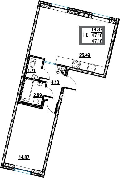 2-комнатная 47 м<sup>2</sup> на 2 этаже 2-комнатная 47 м<sup>2</sup> на 2 этаже