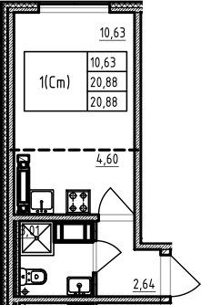 Студия 20 м<sup>2</sup> на 18 этаже Студия 20 м<sup>2</sup> на 18 этаже