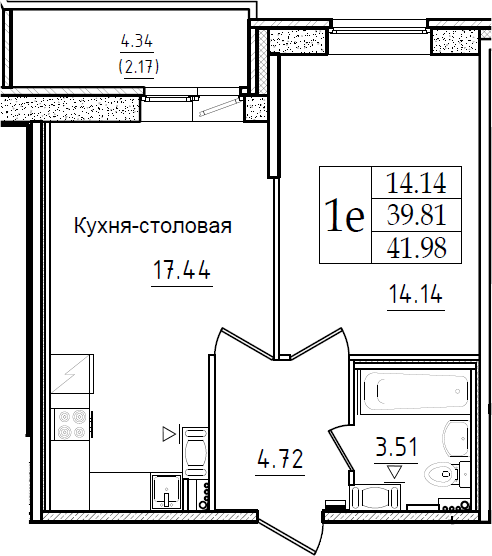 2-комнатная 44 м<sup>2</sup> на 7 этаже 2-комнатная 44 м<sup>2</sup> на 7 этаже