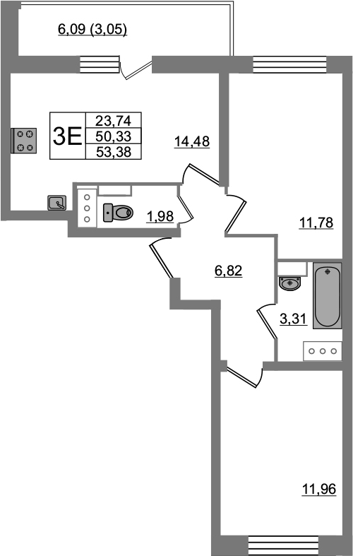 3-комнатная 56 м<sup>2</sup> на 5 этаже 3-комнатная 56 м<sup>2</sup> на 5 этаже
