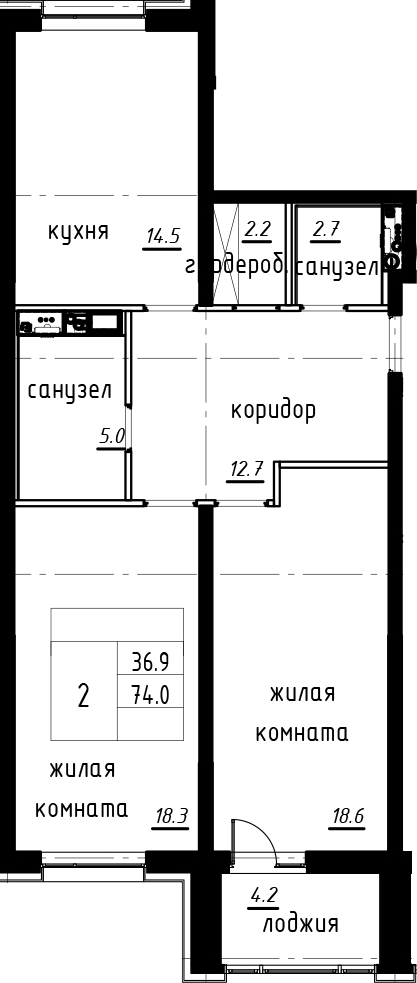 2-комнатная 78 м<sup>2</sup> на 3 этаже 2-комнатная 78 м<sup>2</sup> на 3 этаже