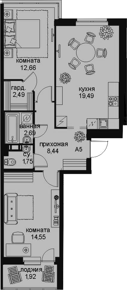3-комнатная 68 м<sup>2</sup> на 3 этаже 3-комнатная 68 м<sup>2</sup> на 3 этаже