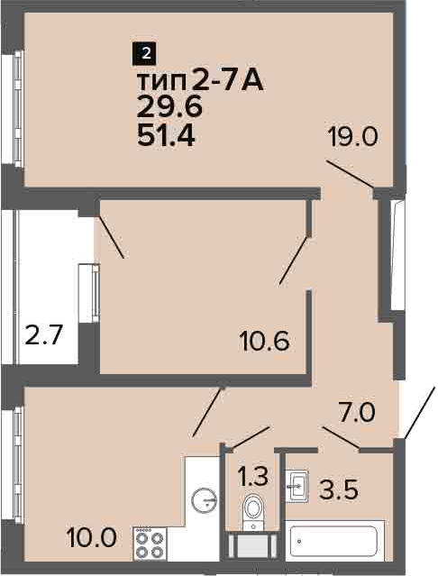 2-комнатная 54 м<sup>2</sup> на 17 этаже 2-комнатная 54 м<sup>2</sup> на 17 этаже