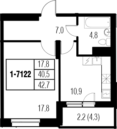 1-комнатная 44 м<sup>2</sup> на 13 этаже 1-комнатная 44 м<sup>2</sup> на 13 этаже