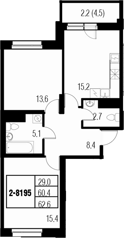 3-комнатная 64 м<sup>2</sup> на 19 этаже 3-комнатная 64 м<sup>2</sup> на 19 этаже