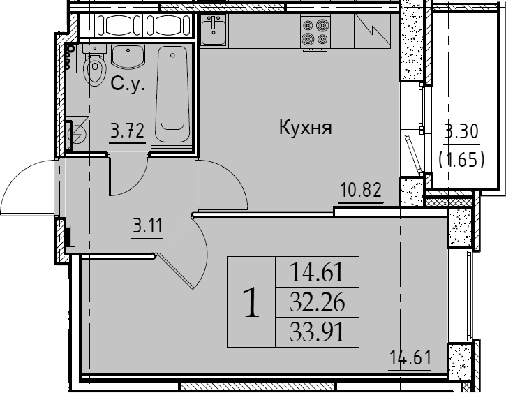 1-комнатная 35 м<sup>2</sup> на 6 этаже 1-комнатная 35 м<sup>2</sup> на 6 этаже