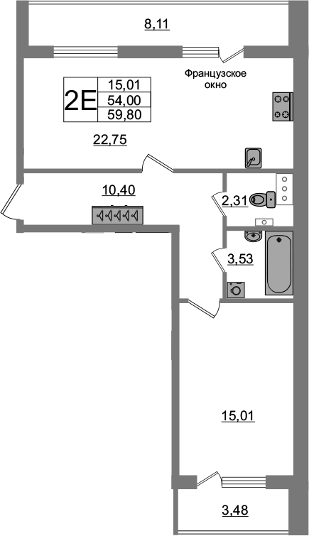 2-комнатная 65 м<sup>2</sup> на 2 этаже 2-комнатная 65 м<sup>2</sup> на 2 этаже
