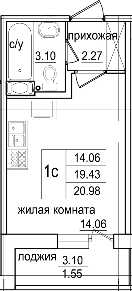 Студия 22 м<sup>2</sup> на 9 этаже Студия 22 м<sup>2</sup> на 9 этаже