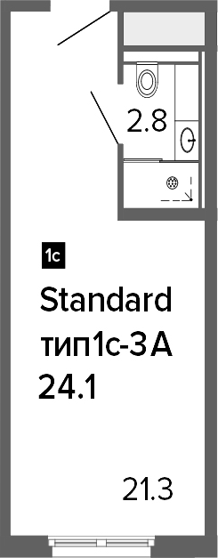 Студия 24 м<sup>2</sup> на 9 этаже Студия 24 м<sup>2</sup> на 9 этаже