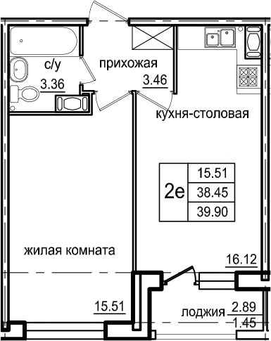 2-комнатная 41 м<sup>2</sup> на 4 этаже 2-комнатная 41 м<sup>2</sup> на 4 этаже