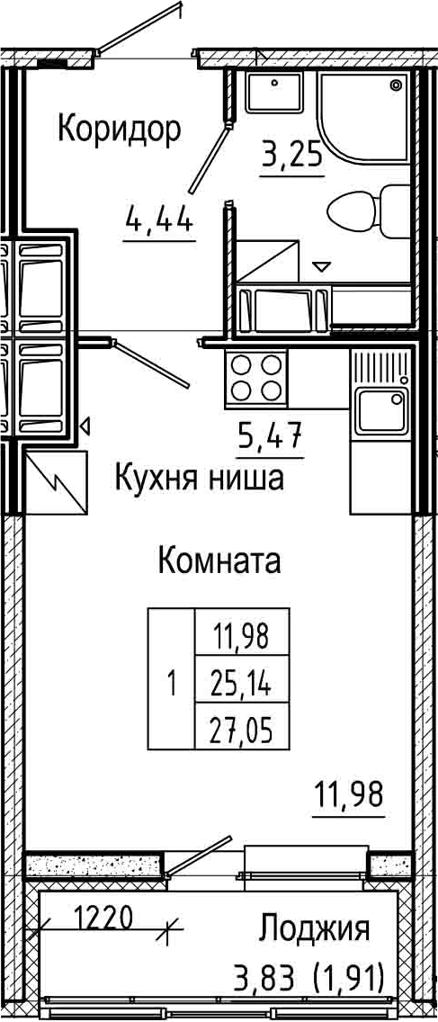 Студия 28 м<sup>2</sup> на 24 этаже Студия 28 м<sup>2</sup> на 24 этаже