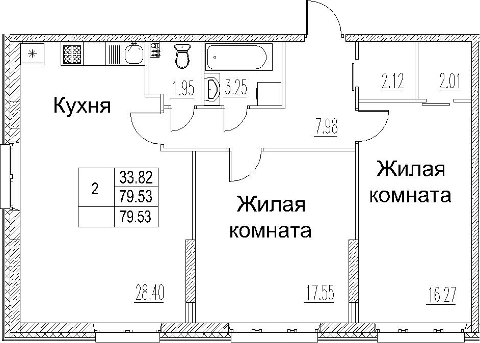 3-комнатная 79 м<sup>2</sup> на 2 этаже 3-комнатная 79 м<sup>2</sup> на 2 этаже