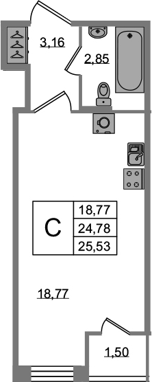 Студия 26 м<sup>2</sup> на 1 этаже Студия 26 м<sup>2</sup> на 1 этаже