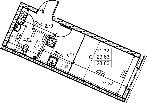 Студия 23 м<sup>2</sup> на 2 этаже Студия 23 м<sup>2</sup> на 2 этаже