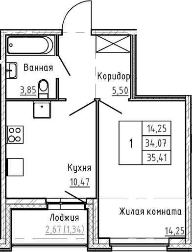 1-комнатная 36 м<sup>2</sup> на 1 этаже 1-комнатная 36 м<sup>2</sup> на 1 этаже