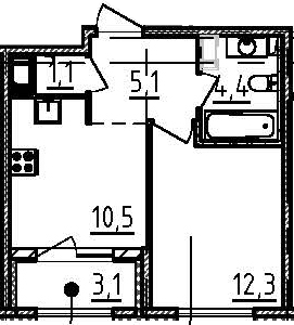 1-комнатная 36 м<sup>2</sup> на 2 этаже 1-комнатная 36 м<sup>2</sup> на 2 этаже