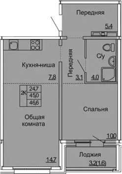 2-комнатная 48 м<sup>2</sup> на 2 этаже 2-комнатная 48 м<sup>2</sup> на 2 этаже