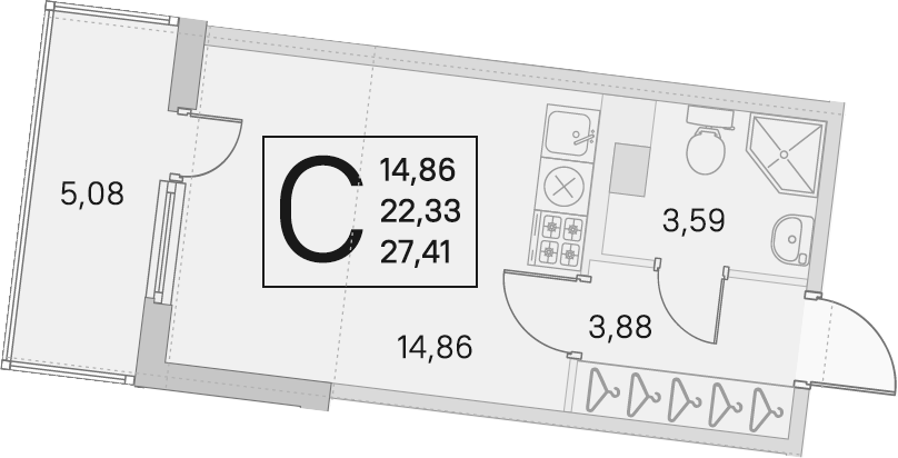 Студия 27 м<sup>2</sup> на 4 этаже Студия 27 м<sup>2</sup> на 4 этаже