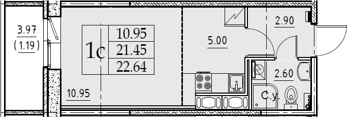 Студия 25 м<sup>2</sup> на 10 этаже Студия 25 м<sup>2</sup> на 10 этаже