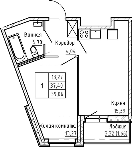 2-комнатная 40 м<sup>2</sup> на 1 этаже 2-комнатная 40 м<sup>2</sup> на 1 этаже
